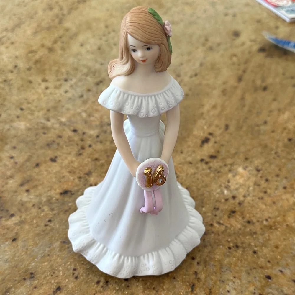 Elegant White and Pink Sweet 16 Cake Topper figurine
